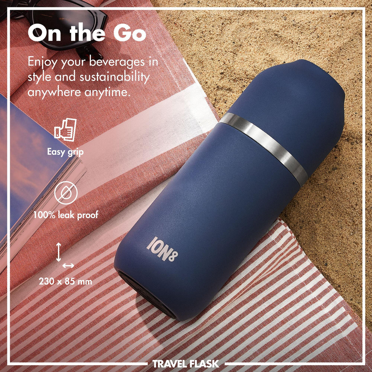 ION8 Luma Vacuum Insulated, Flask & Mug, Ash Navy, 700ml (24oz)