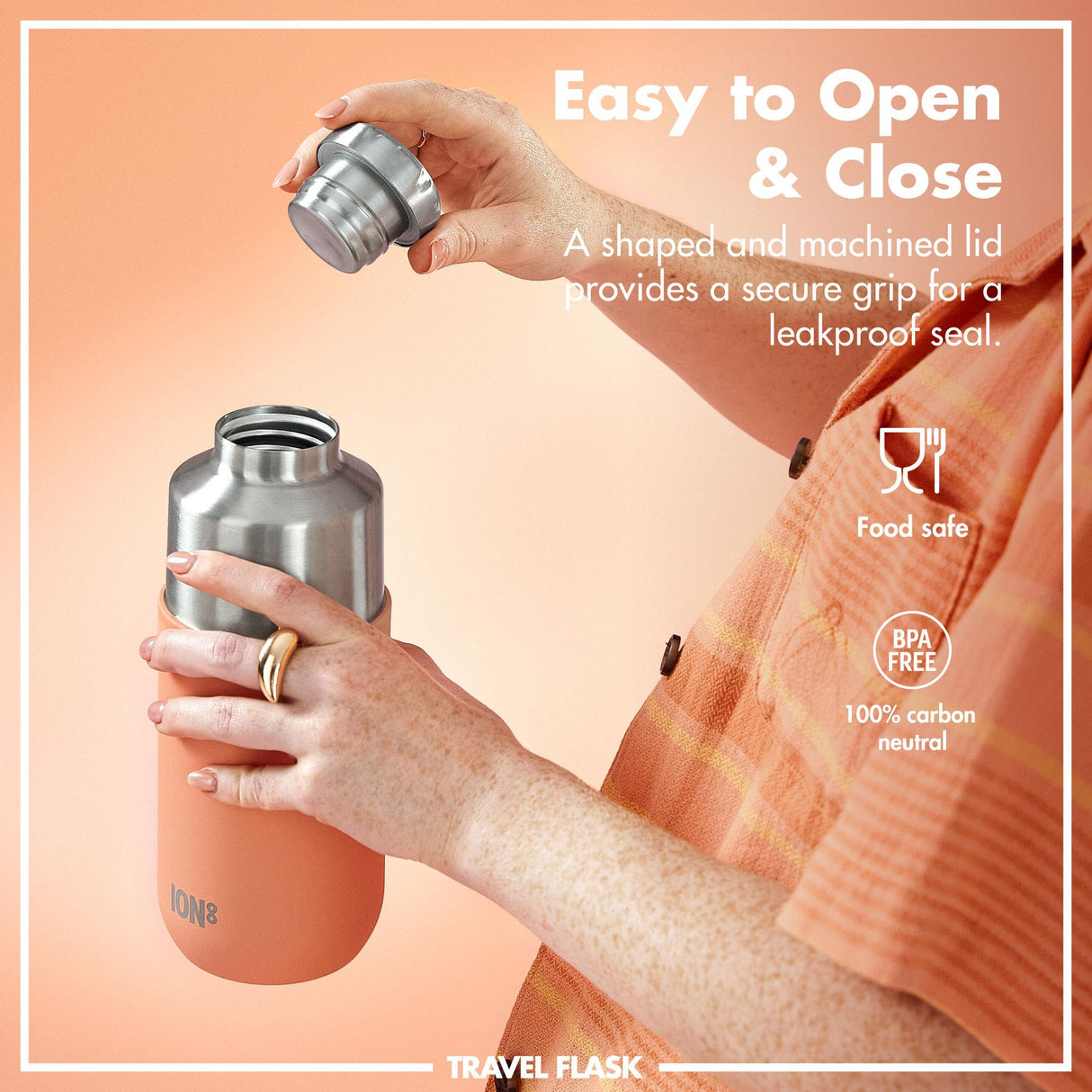ION8 Luma Vacuum Insulated, Flask & Mug, Coral, 700ml (24oz)