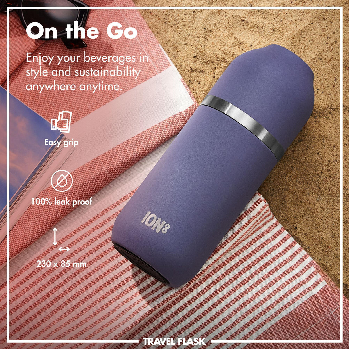 ION8 Luma Vacuum Insulated, Flask & Mug, Purple, 700ml (24oz)