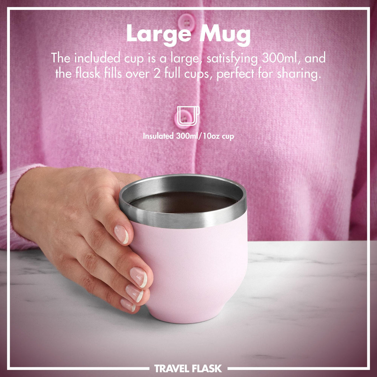 ION8 Luma Vacuum Insulated, Flask & Mug, Rose Quartz, 700ml (24oz)