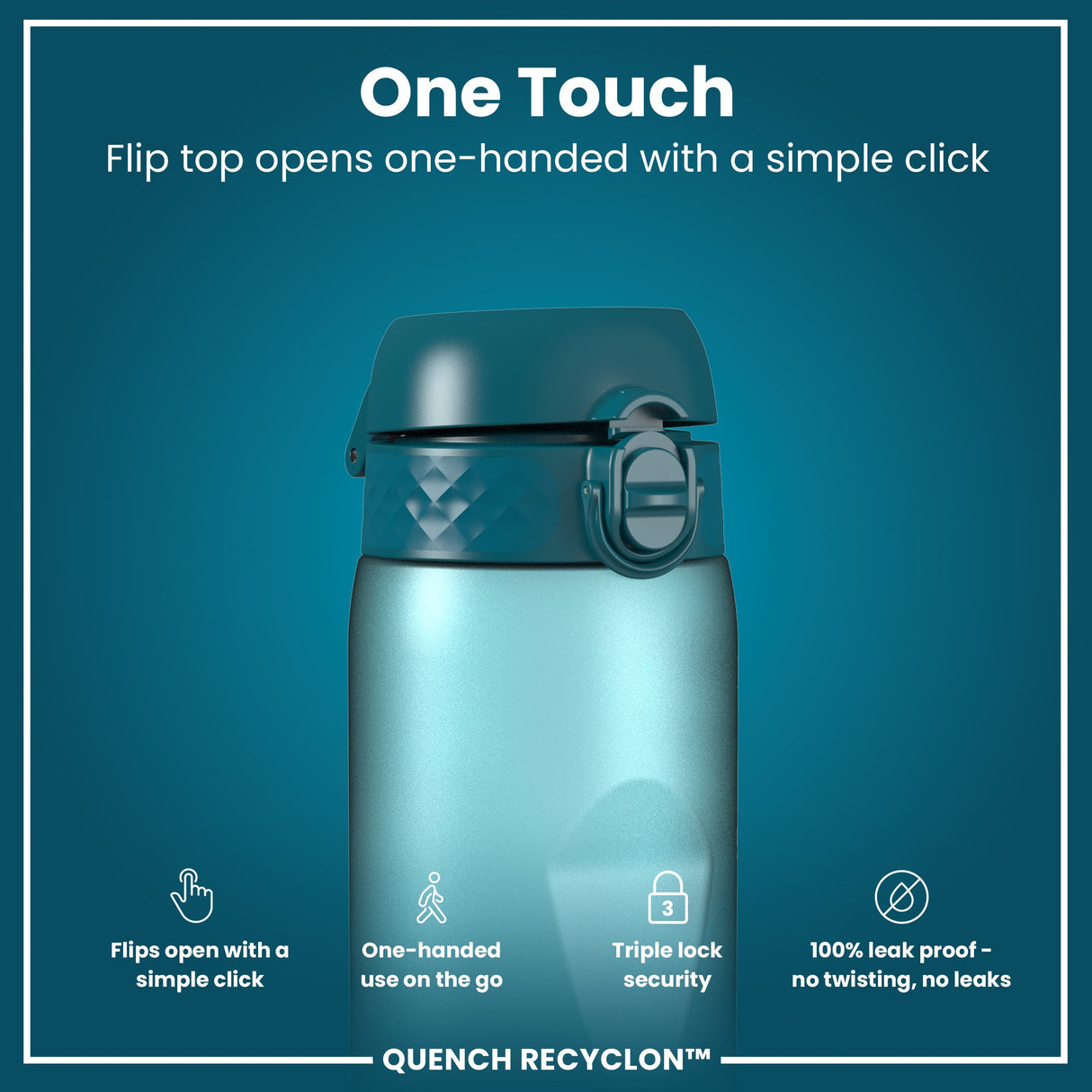 ION8 Leak Proof 1 Litre Water Bottle with Times to Drink, Recyclon, Teal & Blue, 1L