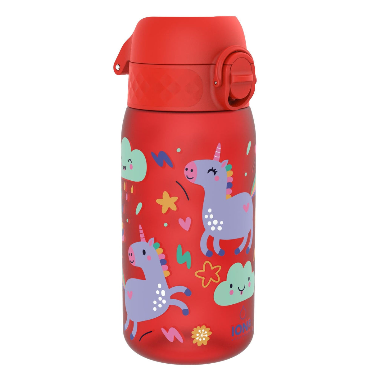 ION8 Leak Proof Kids Water Bottle, Recyclon, Red Unicorns, 350ml (12oz)