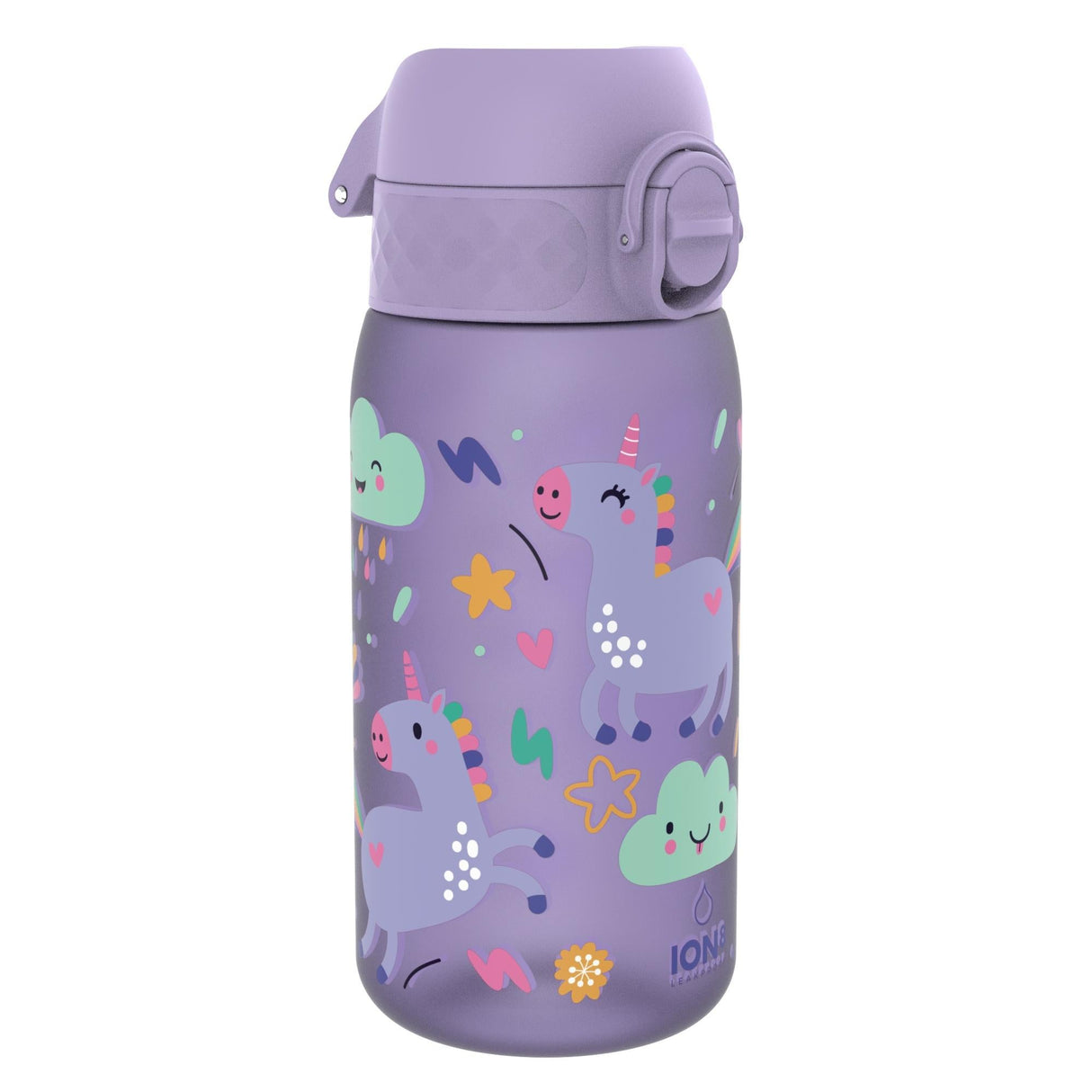 ION8 Leak Proof Kids Water Bottle, Recyclon, Purple Unicorns, 350ml (12oz)