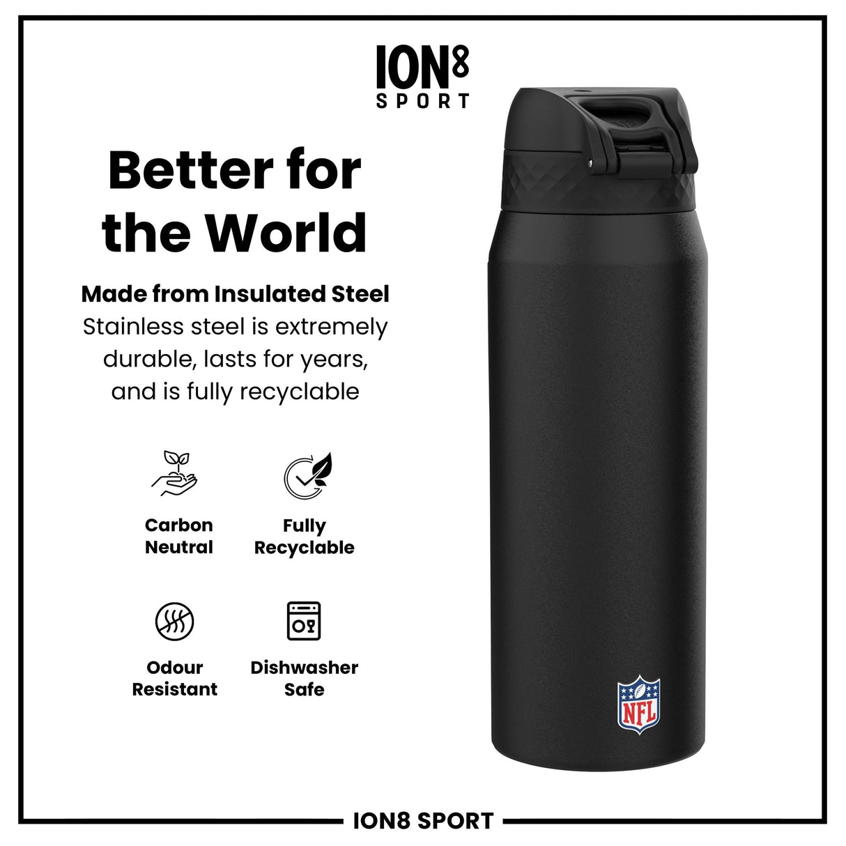 NFL x ION8 Insulated Steel Water Bottle, NFL Packers, 750ml (24oz)