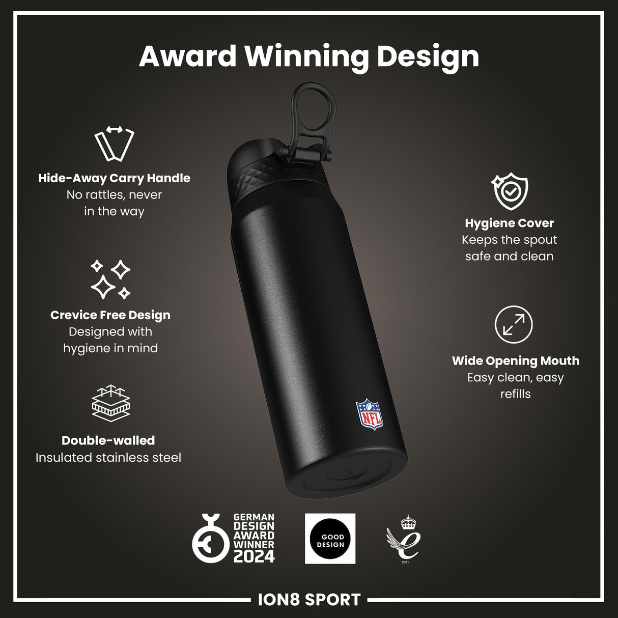 NFL x ION8 Insulated Steel Water Bottle, NFL Colts, 750ml (24oz)