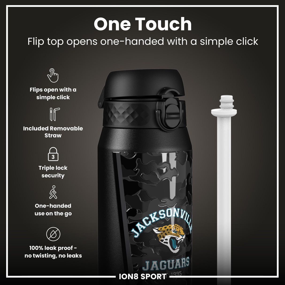 NFL x ION8 Insulated Steel Water Bottle, NFL Jaguars, 750ml (24oz)