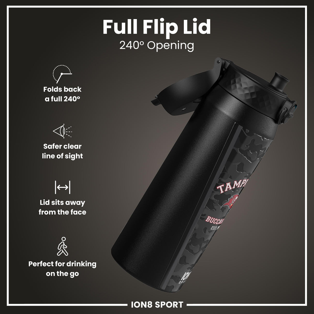 NFL x ION8 Insulated Steel Water Bottle, NFL Buccaneers, 750ml (24oz)