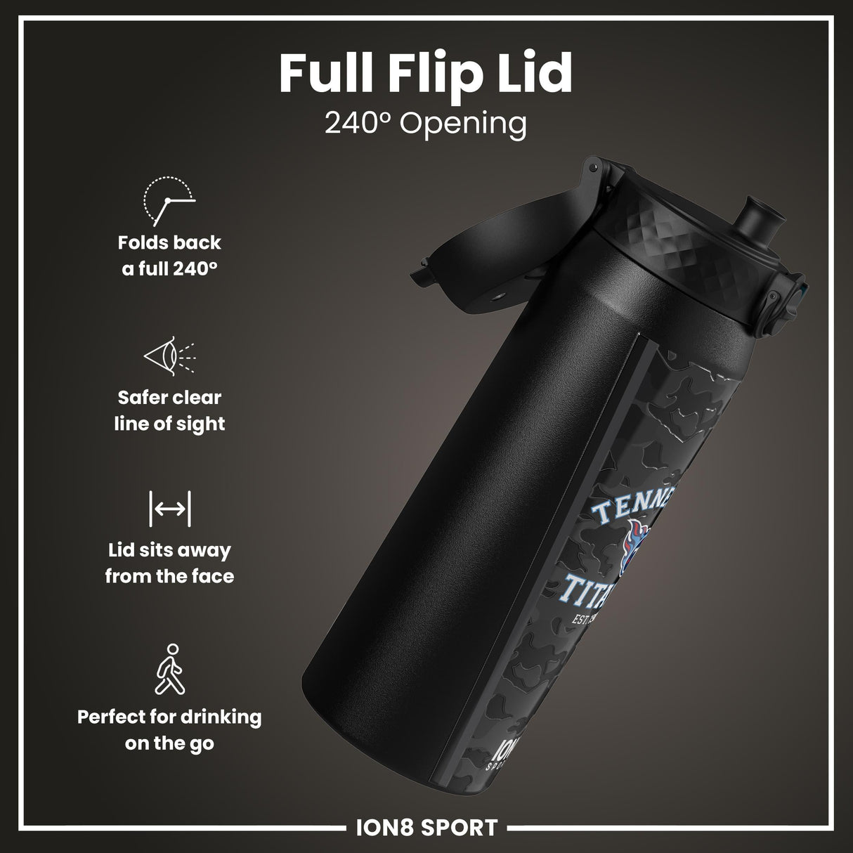 NFL x ION8 Insulated Steel Water Bottle, NFL Titans, 750ml (24oz)