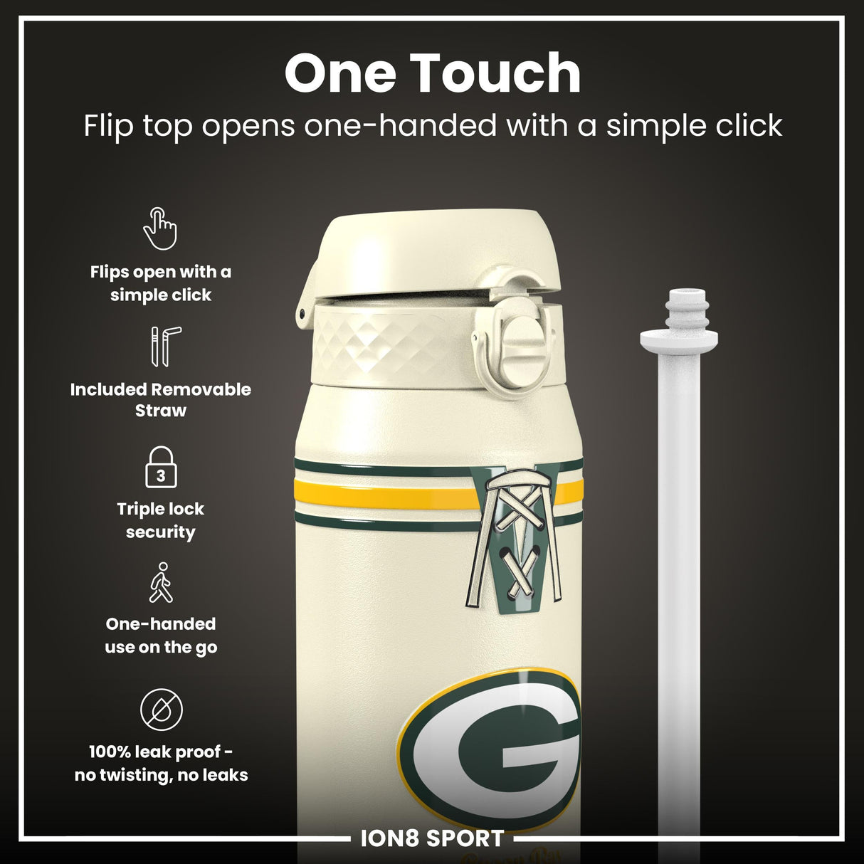 NFL x ION8 Insulated Steel Water Bottle, NFL Packers, 750ml (24oz)