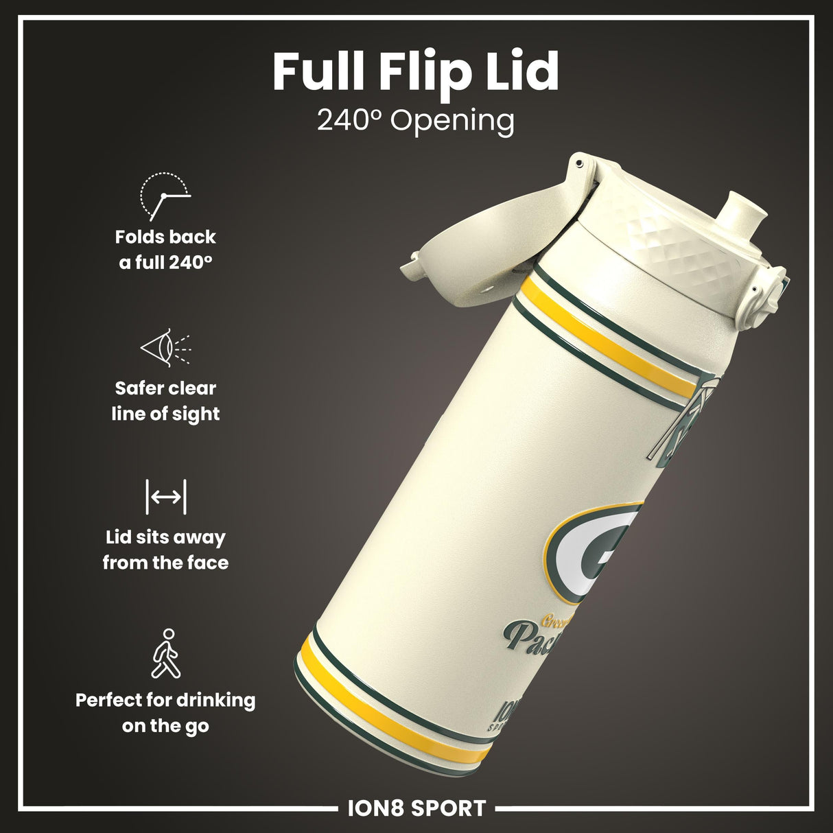 NFL x ION8 Insulated Steel Water Bottle, NFL Packers, 750ml (24oz)