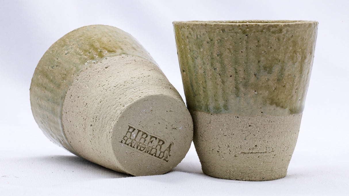 Beige Quadra Milled Stoneware Tall Handmade Ceramic Cup