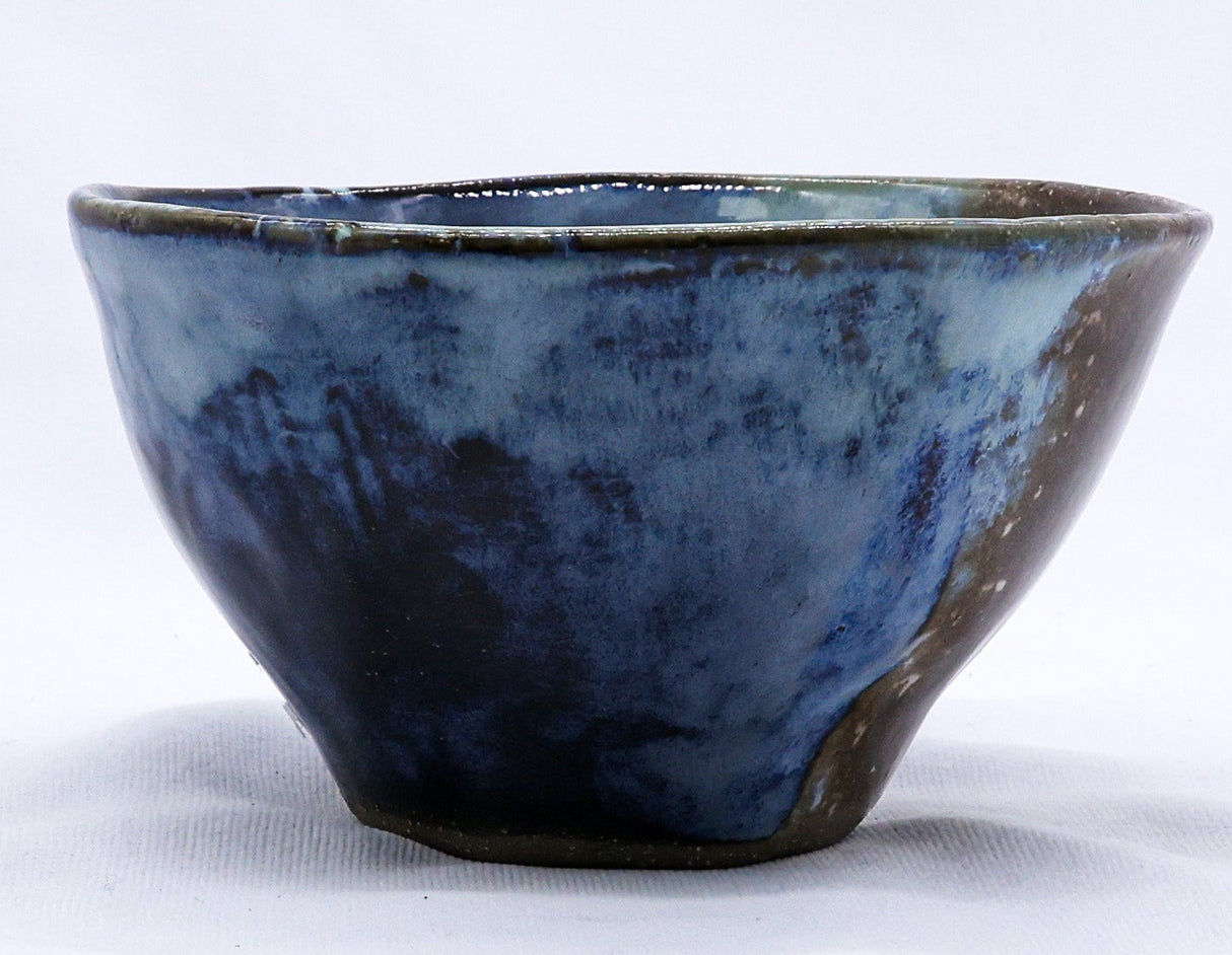 Small Smoked Grey Tidal Blue Wash Handmade Ceramic Stoneware Dinner Bowl