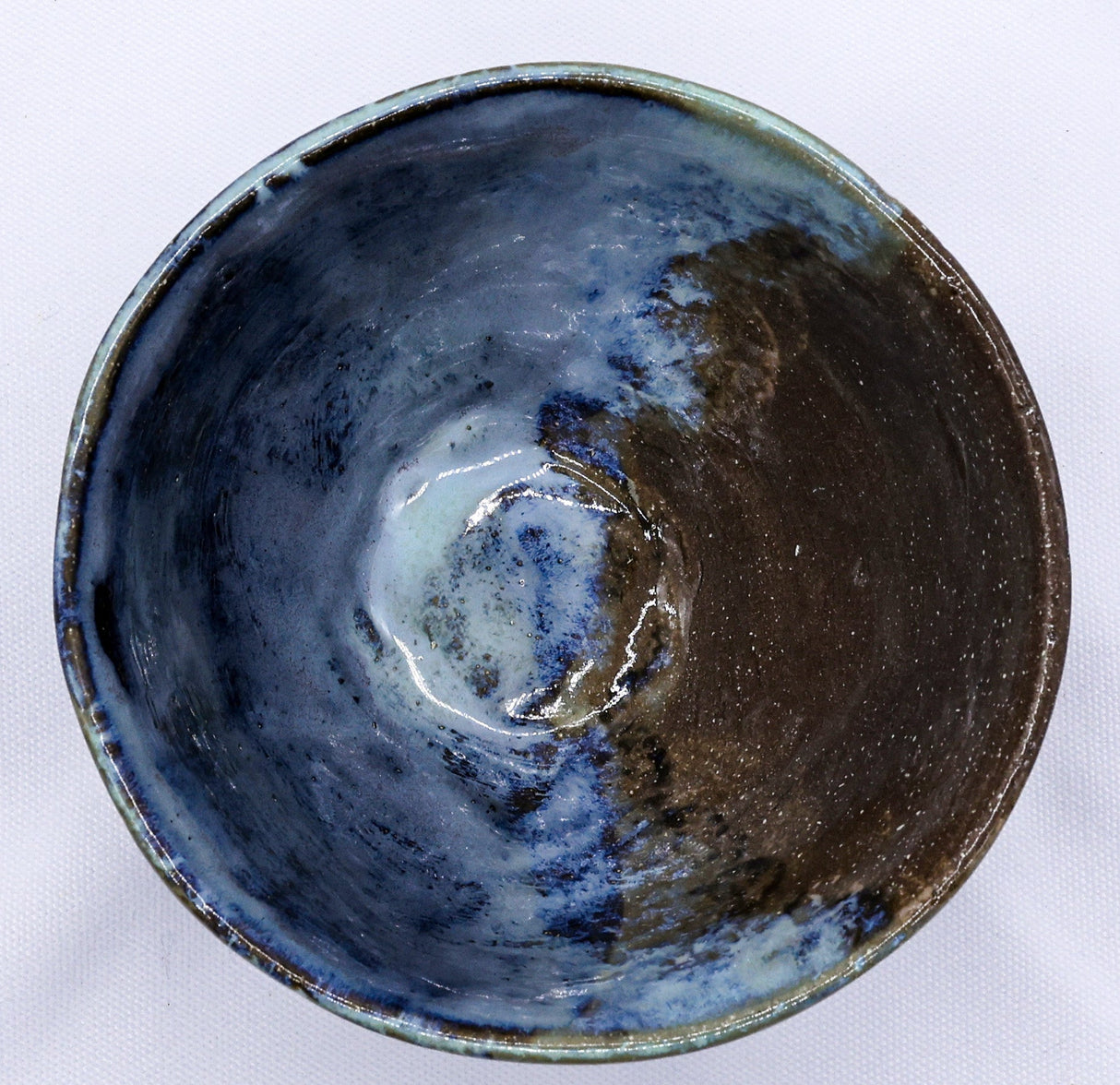 Small Smoked Grey Tidal Blue Wash Handmade Ceramic Stoneware Dinner Bowl