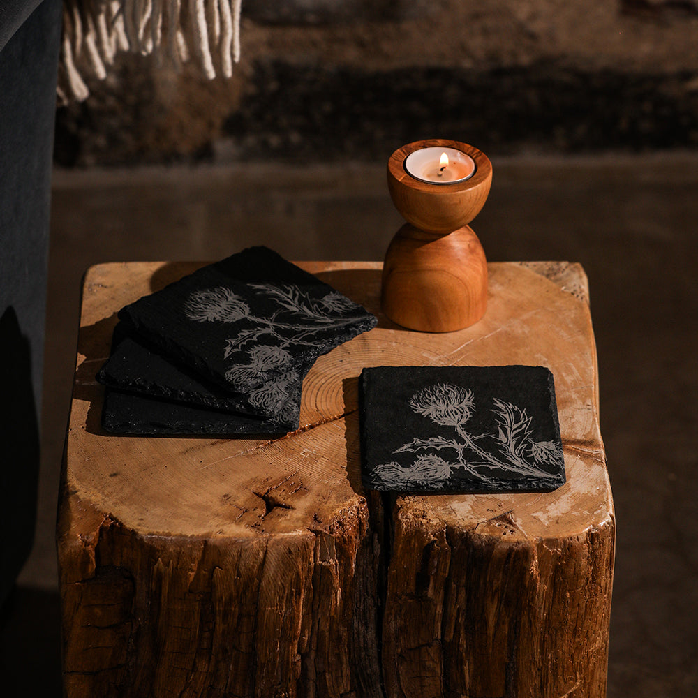 Selbrae House Thistle Trio Slate coasters - Set of 4