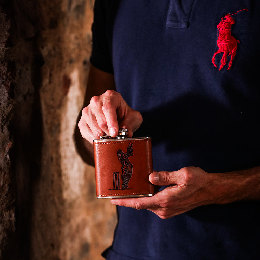 Selbrae House Cricket Leather Hip Flask