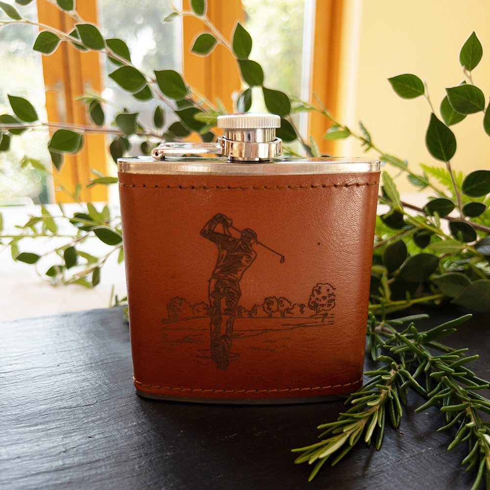 Selbrae House Golf Leather Hip Flask