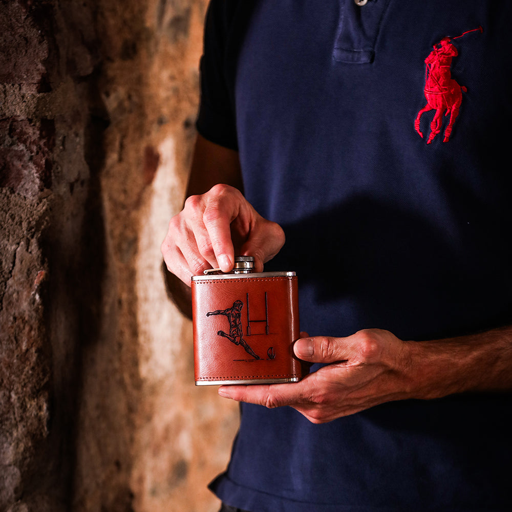 Selbrae House Rugby Leather Hip Flask