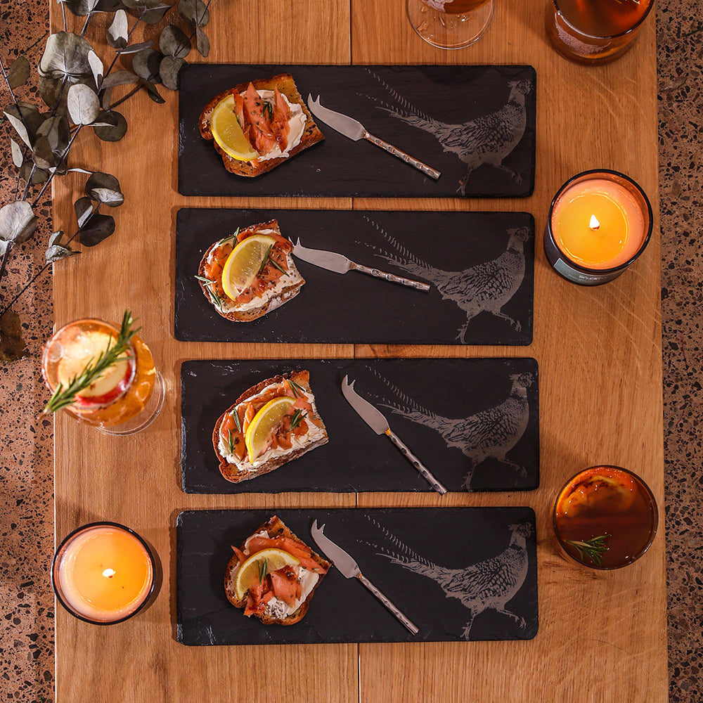 Selbrae House Pheasant Mini Slate Cheese Board & Knife Sets - Set of 4