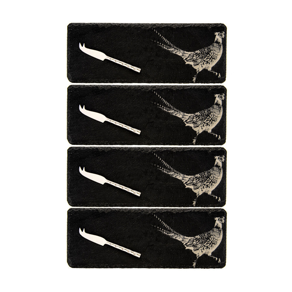 Selbrae House Pheasant Mini Slate Cheese Board & Knife Sets - Set of 4
