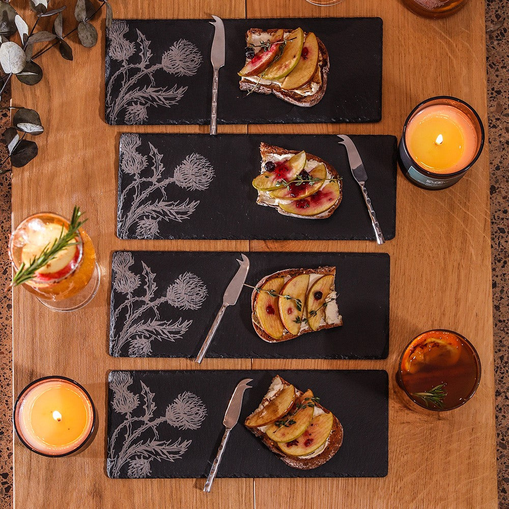 Thistle Trio Mini Slate Cheese Board & Knives - Set of 4