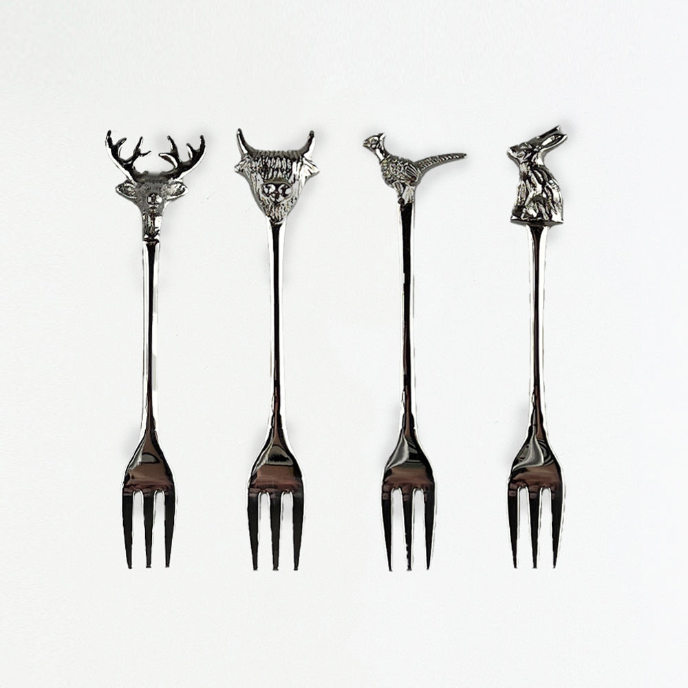 Highland Cow Country Animals Pastry Forks - Set of 4
