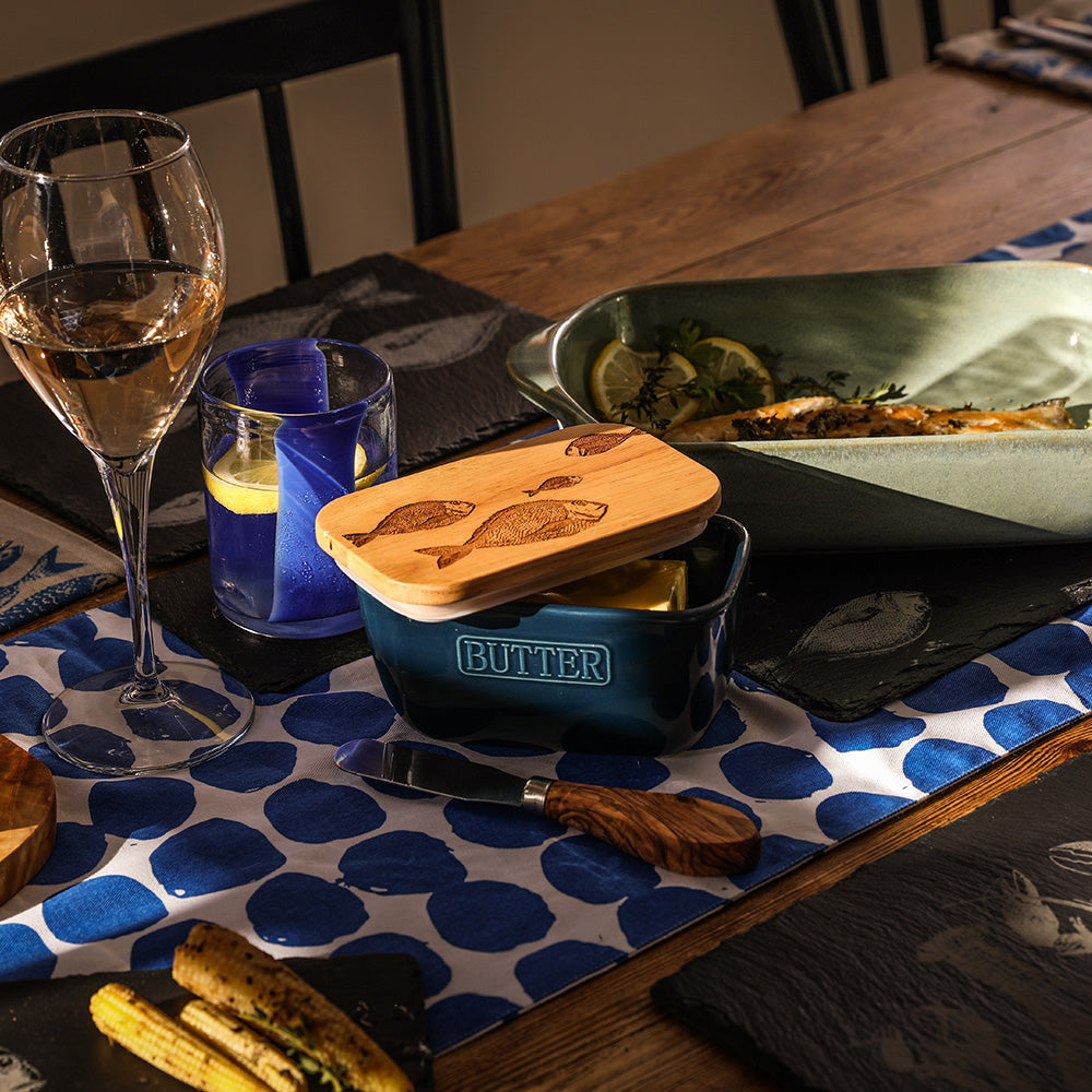 Selbrae House Fish Repeat Blue Butter Dish