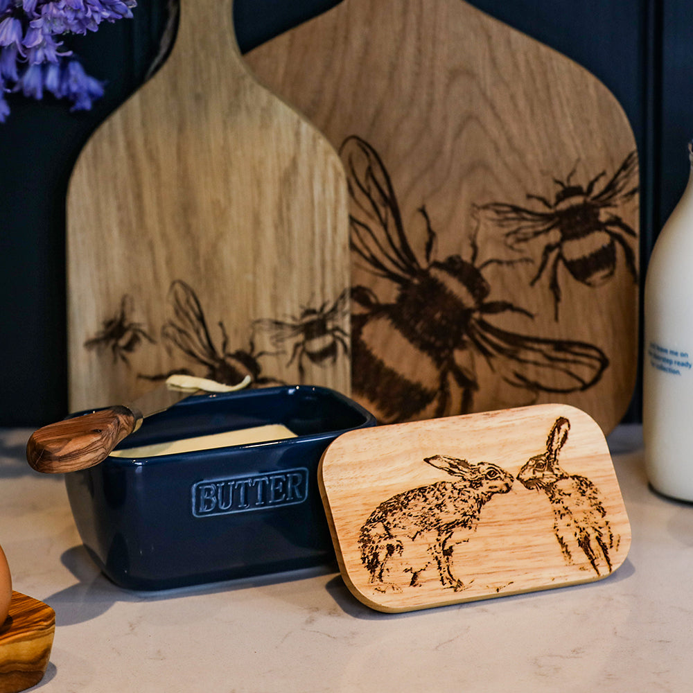 Selbrae House Kissing Hare Blue Butter Dish