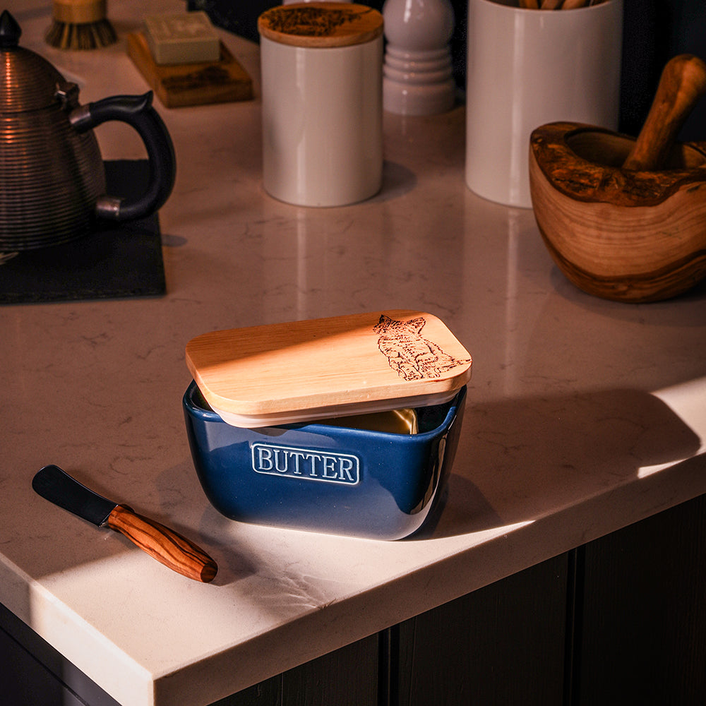 Selbrae House Tabby Cat Blue Butter Dish