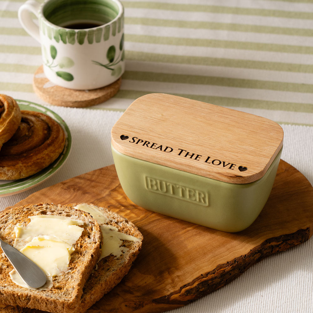 Selbrae House Spread The Love Sage Green Butter Dish & Knife Set