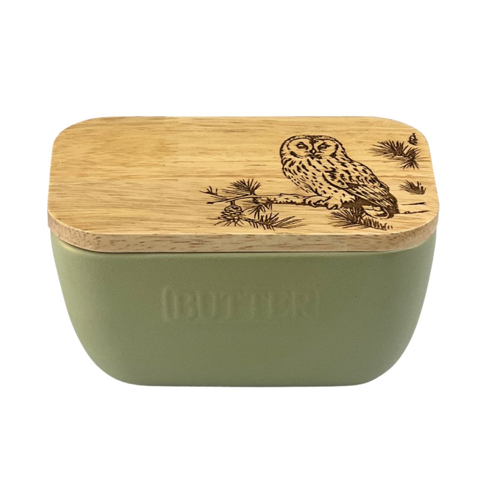 Selbrae House Tawny Owl Butter Dish - Sage Green