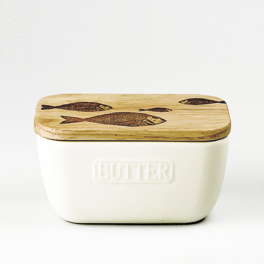 Selbrae House Fish Repeat White Butter Dish