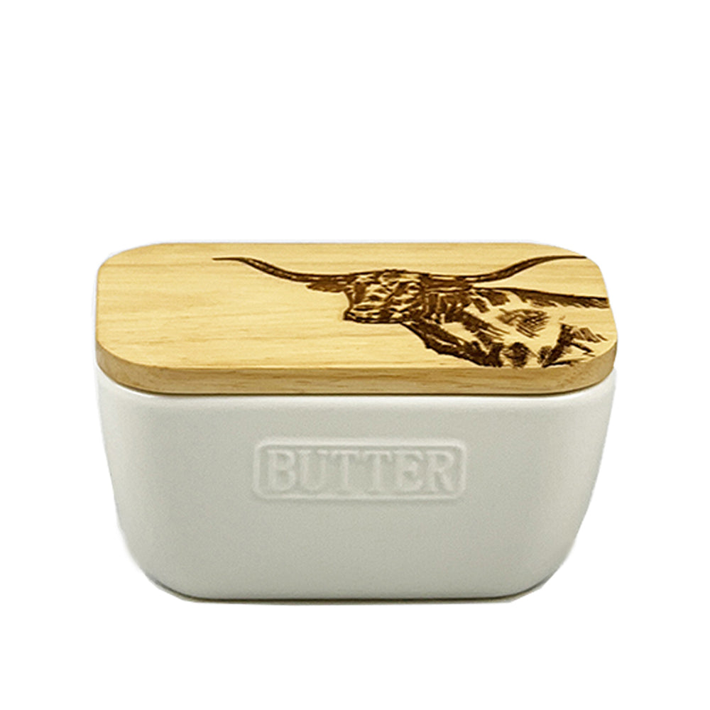 Selbrae House Texas Longhorn White Butter Dish