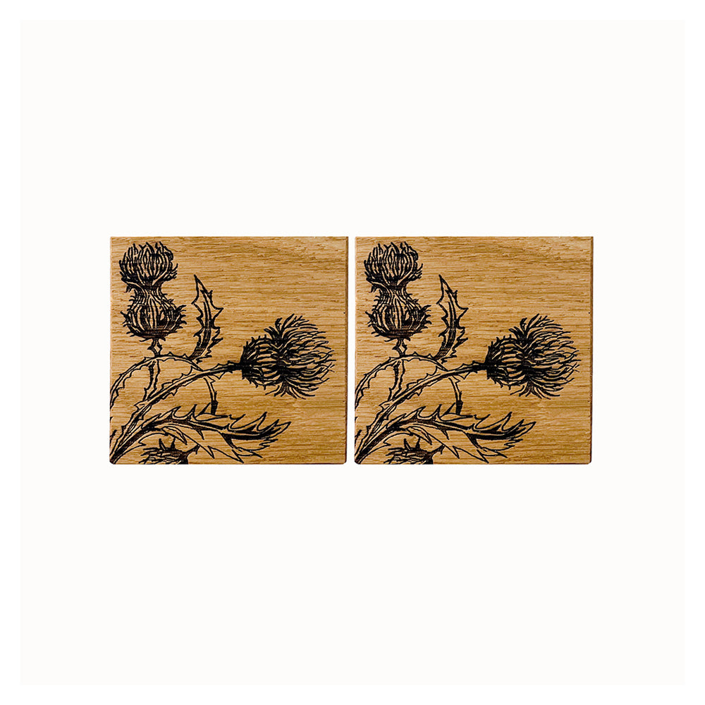 Selbrae House Thistle Trio Oak Coasters - Set of 2