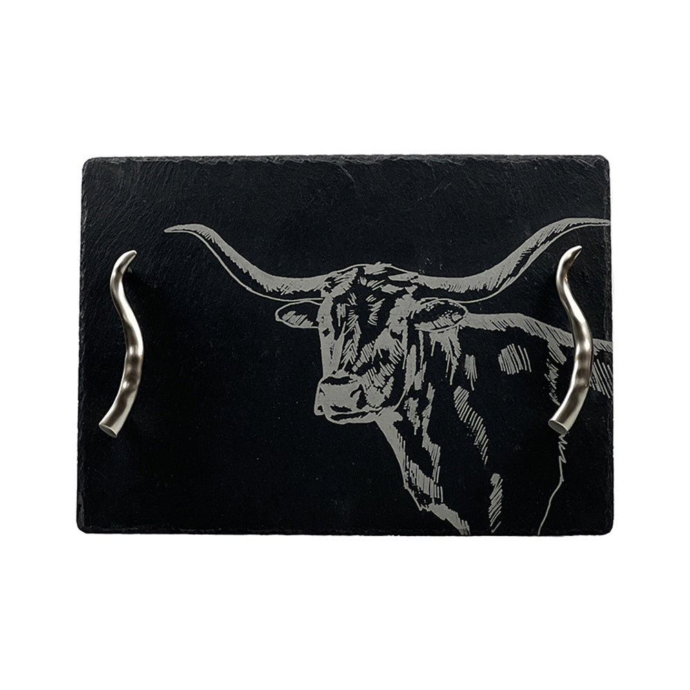 Selbrae House Texas Longhorn Slate Serving Tray – Medium