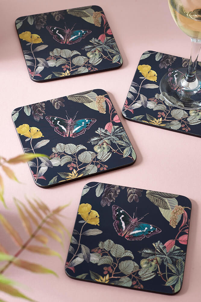 Kew Gardens Midnight Floral Square Coaster - Set of 4