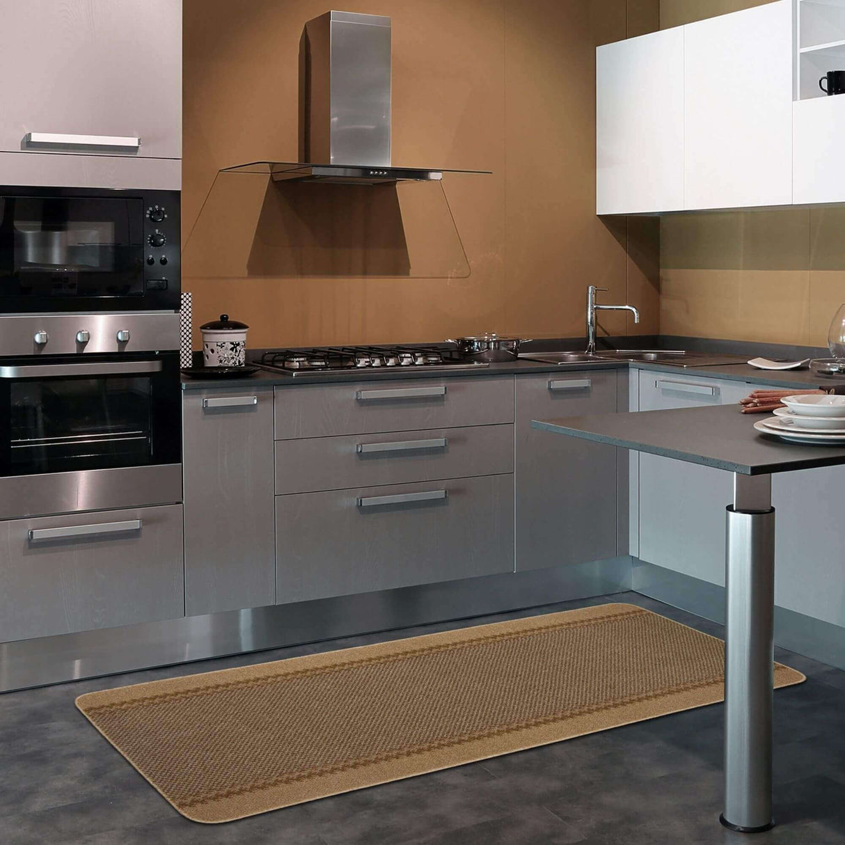 Washable Bordered Beige Rug | 116B