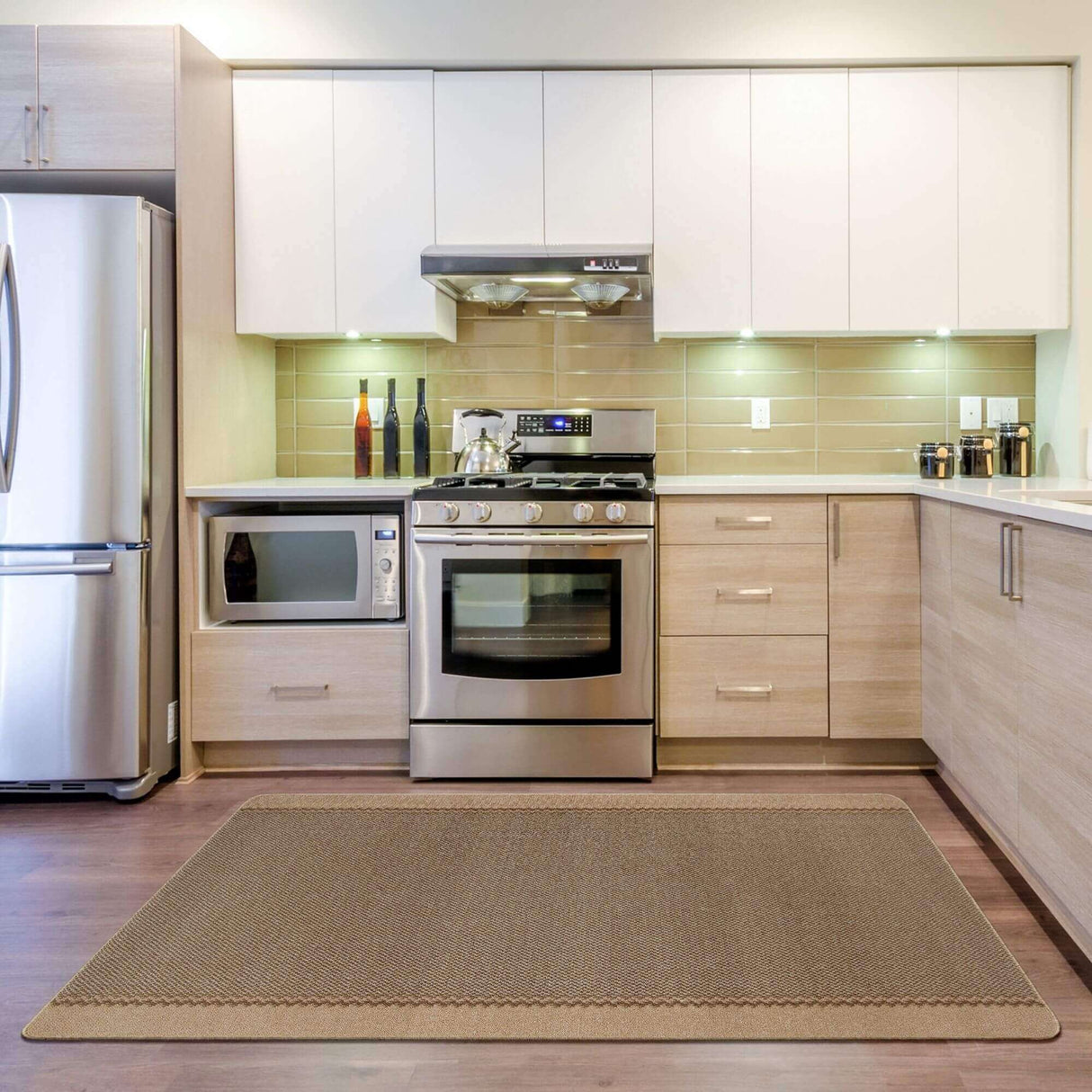 Washable Bordered Beige Rug | 116B