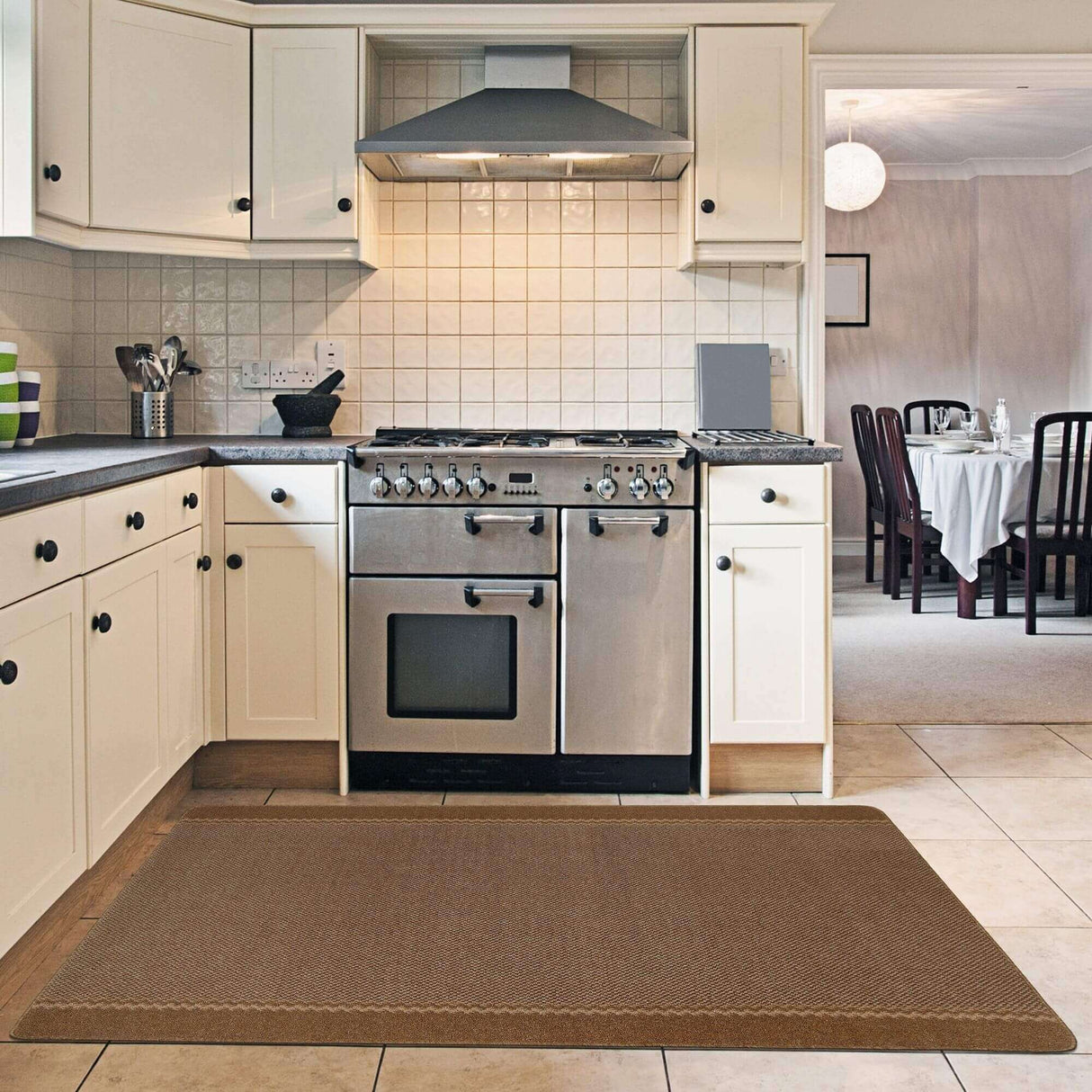 Washable Bordered Brown Rug | 116Br