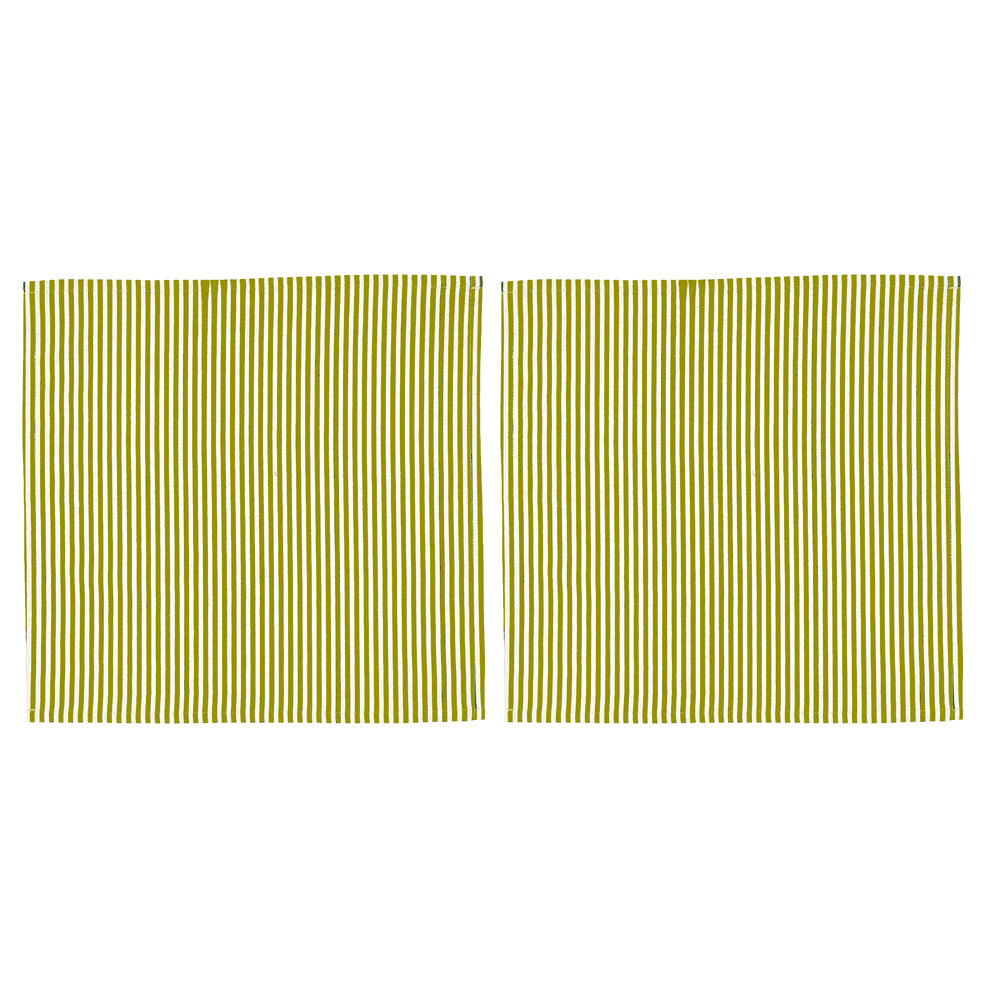 Selbrae House Green Stripe Linen Napkins - Set of 2
