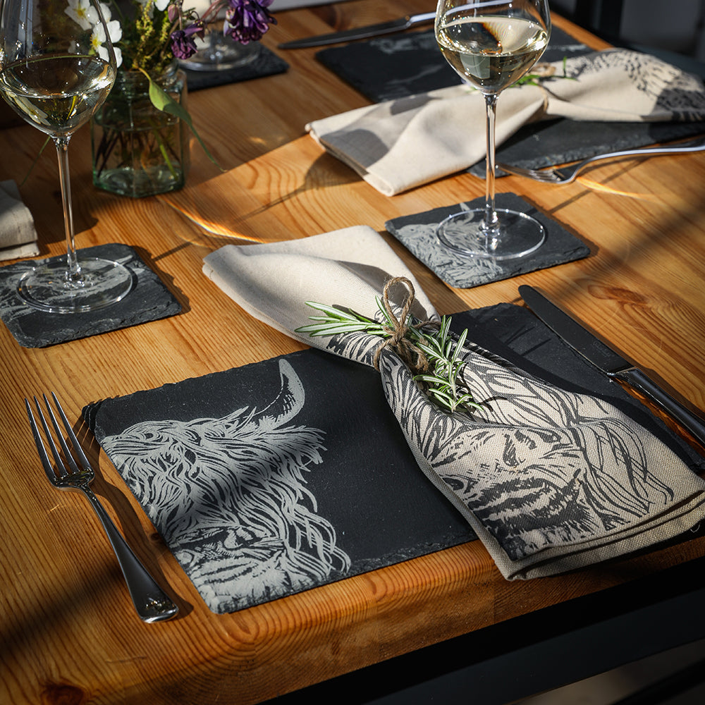 Highland Cow Linen Napkins - Set of 2
