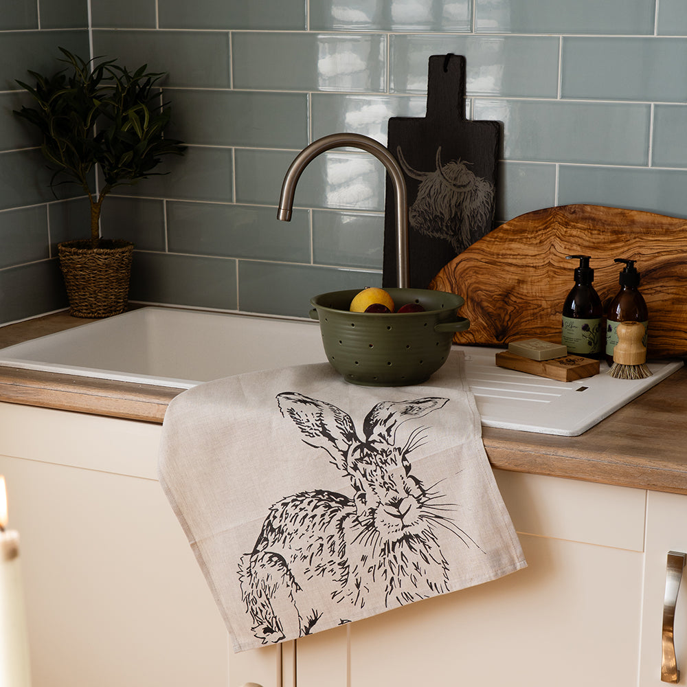 Selbrae House Hare Side Profile Linen Tea Towel