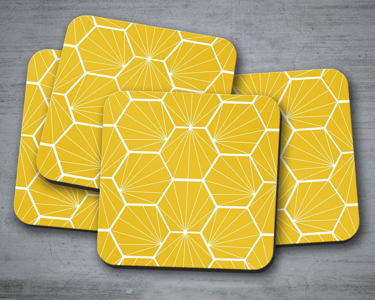 Shadowbright Lemon Yellow Geometric Hexagons Placemats, Set of 4/6