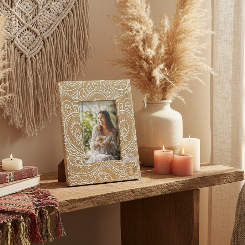 HatiNest Large White Buddha Mango Wood Photo Frame - 13x18cm
