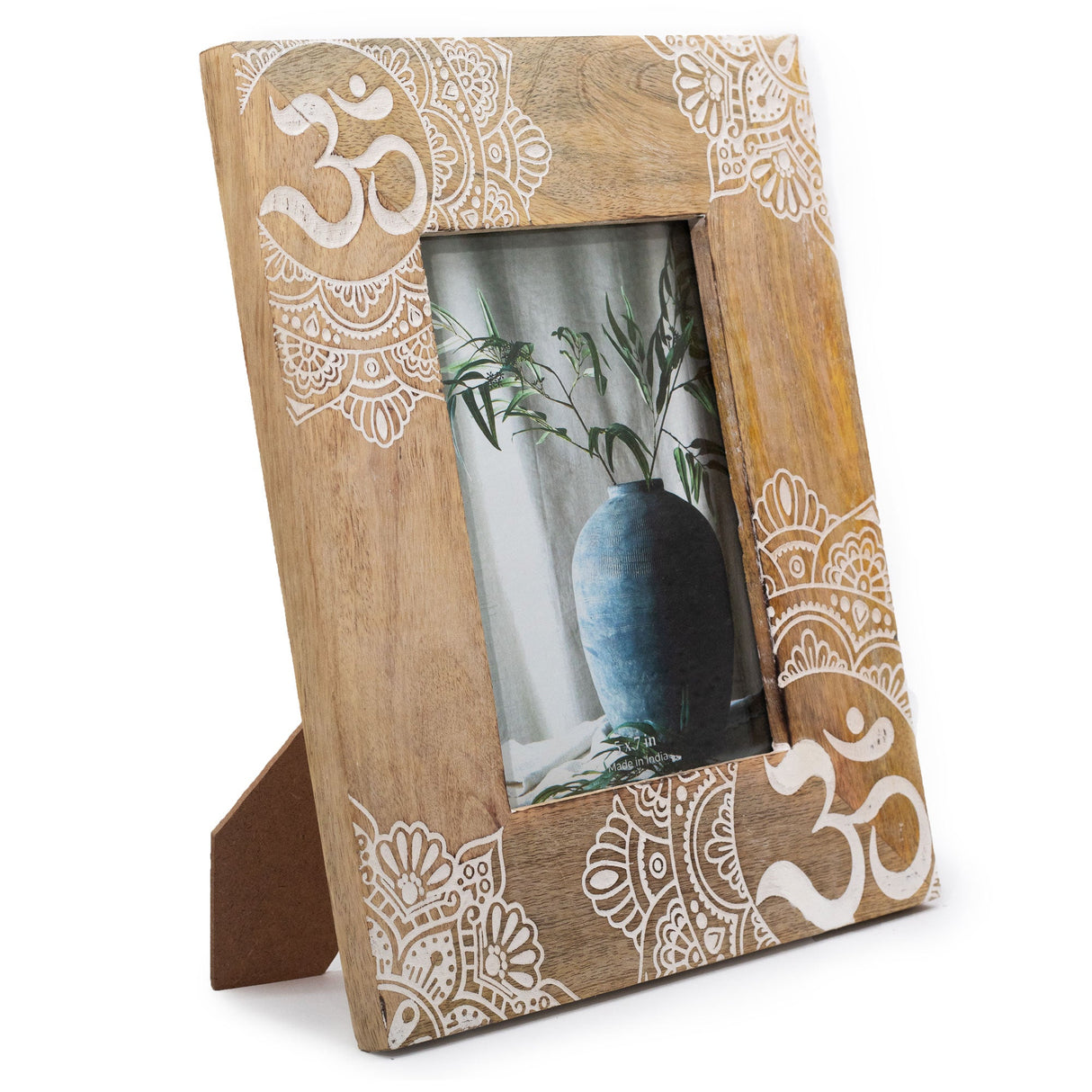 HatiNest Medium White Ohm Mandala Mango Wood Photo Frame - 10x15cm