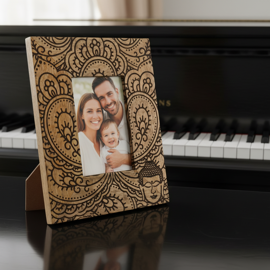 HatiNest Medium Black Buddha Mango Wood Photo Frame - 10x15cm