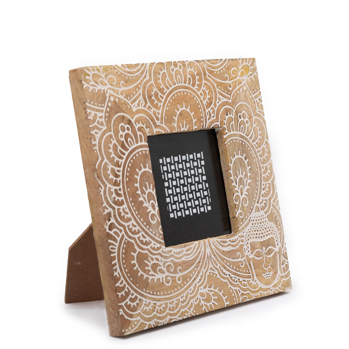 HatiNest Small White Buddha Mango Wood Photo Frame - 10x10cm