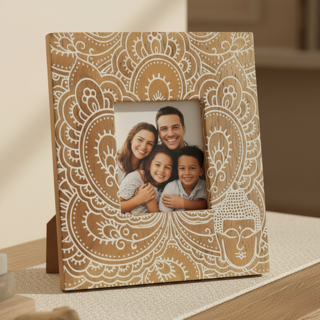 HatiNest Small White Buddha Mango Wood Photo Frame - 10x10cm