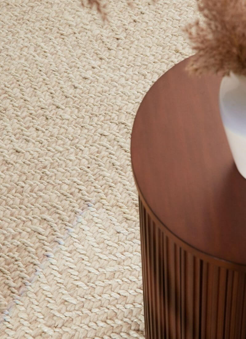 The Rugs Majoli Natural White Herringbone Wool Jute Rug