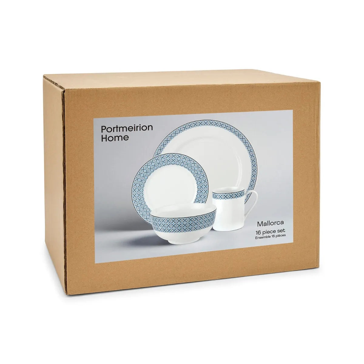 Portmeirion Home 16 Piece Mallorca Porcelain Dinner Set with Geometric Border