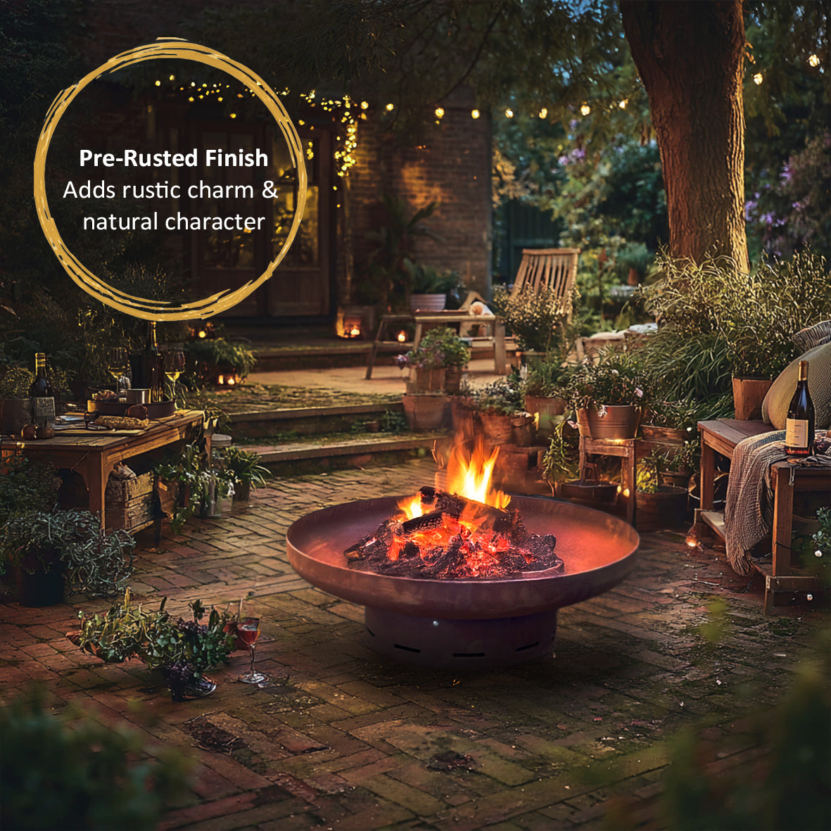 Nicoman Heavy-Duty Pre-Rusted Metal Corten Steel Round Firepit